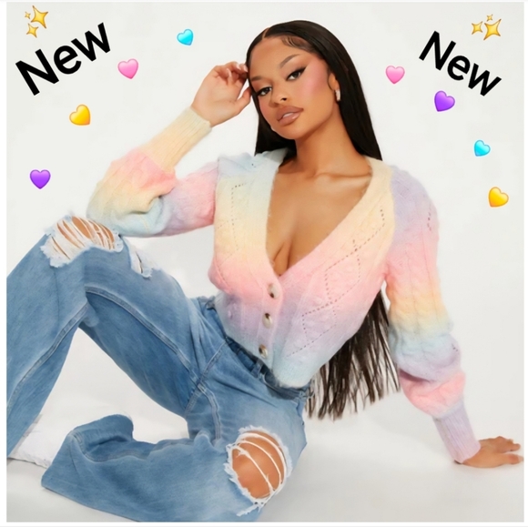 Fashion Nova Rainbow Bliss Cropped Cardigan, Size L - Picture 11 of 11